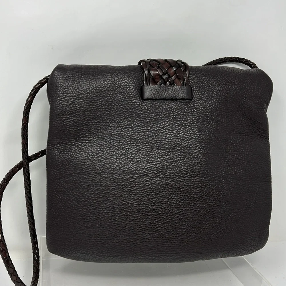 Desmo Brown Pebbled Leather Foldover Shoulder Crossbody Bag - Picture 7 of 11